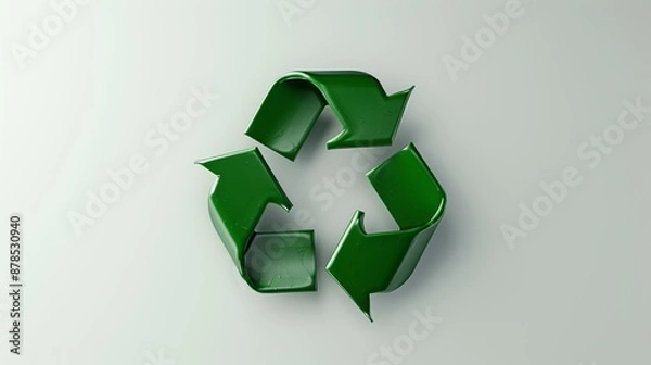 Fototapeta Green recycle symbol is laying on a white background representing the concept of environmental protection and waste reduction