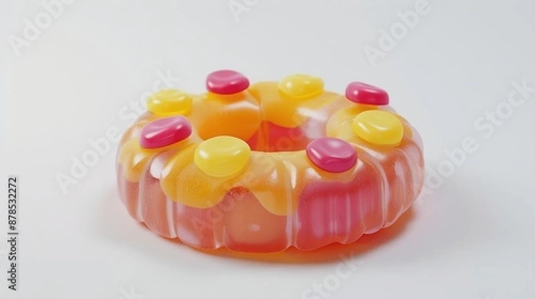 Fototapeta Happy jelly ring with a sugar coating, 2D animation, white background
