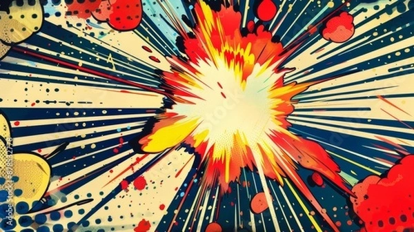 Fototapeta Vibrant comic book background bursting with colors and motion lines, creating energy and action. Retro pop art design with bold patterns, perfect for adding excitement to any project