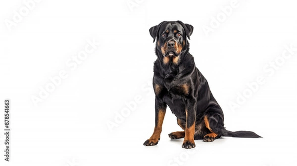 Obraz Noble Rottweiler Sitting on White Background