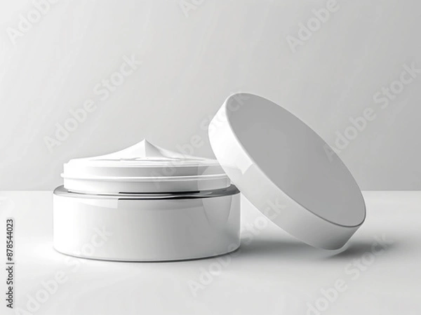 Fototapeta White cosmetic jar with cream isolated on white background, mockup of beauty product in the style of spa and skin care concept.