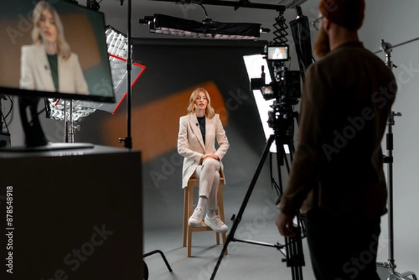 Obraz A woman at film studio set. Behind the scenes concept