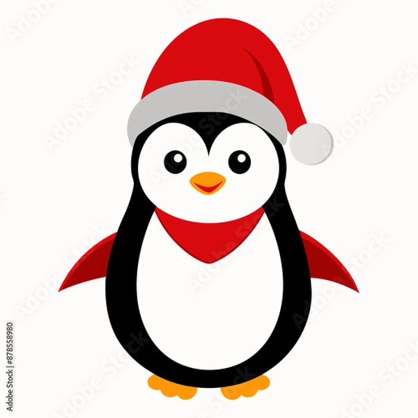 Fototapeta christmas penguin vector illustration, penguin with santa hat, penguin vector art, christmas vector Line art