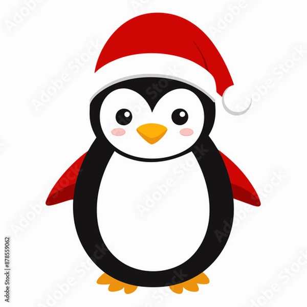 Fototapeta christmas penguin vector illustration, penguin with santa hat, penguin vector art, christmas vector Line art