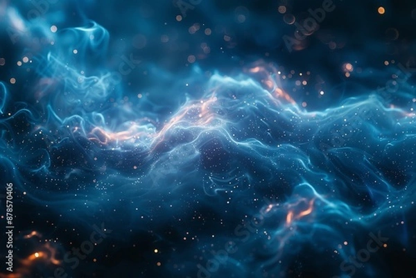 Obraz Horizontal Image Featuring an Abstract Futuristic Cyberspace with Blue Transparent Background, Created Using Generative Art