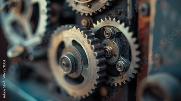 Fototapeta Close-Up of Vintage Camera Gears Showcasing Precision and Craftsmanship for Print and Poster Design