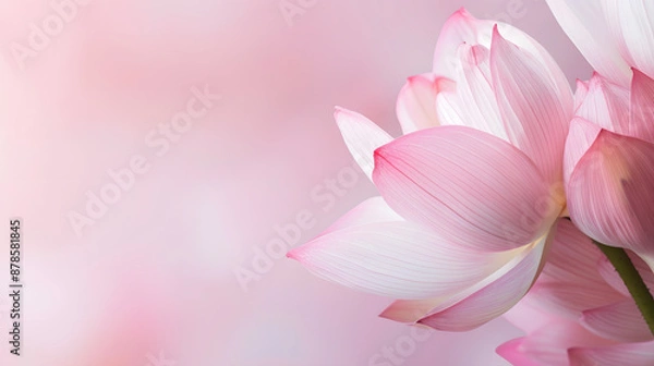 Fototapeta Close up of Pink lotus flower on a blurred pink background, blooming in spring, beauty and nature, Selective focus and copy space.