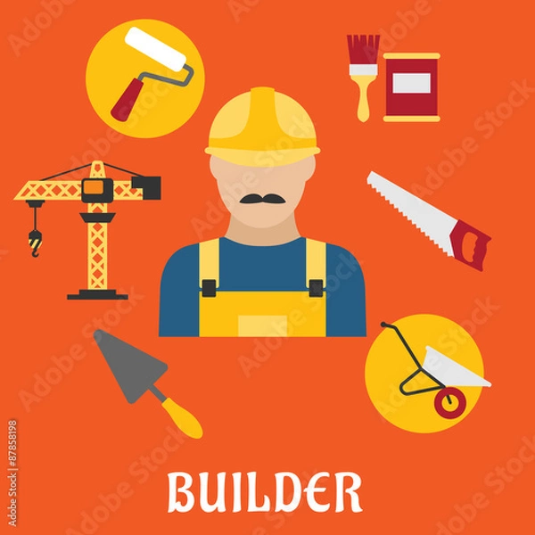 Fototapeta Builder with flat tools icons