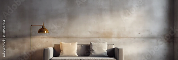 Fototapeta Empty room with a couch and a lamp. Neutral tones.