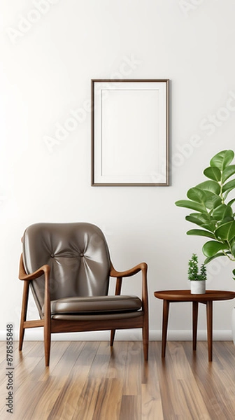 Fototapeta Modern armchair and small table in a minimalist room.
