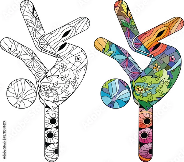Fototapeta Icon BREAK DANCING for coloring in the style of abstract hand drawing. Color and outline set