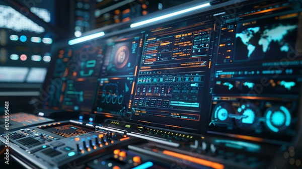 Obraz A detailed view of a computer screen with AI cybersecurity tools. technology AI