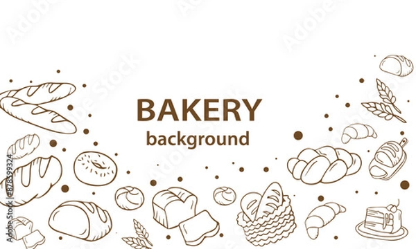Fototapeta 31.08_4Hand drawn bakery seamless pattern. seamless pattern for baking, Cafe, shop. Horizontal border with food doodles. Vector illustration. bakery packaging pattern. bakery products pattern backgrou
