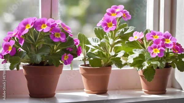 Fototapeta Potted Primrose on Windowsill