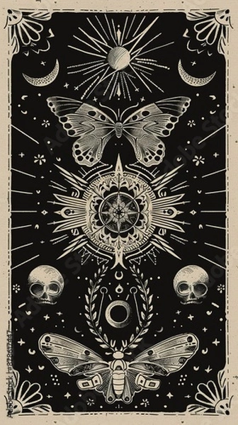 Fototapeta illustrations of tarot cards, the theme of isoterics and fortune telling Generative AI