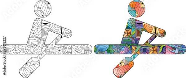 Fototapeta Icon ROWING for coloring in the style of abstract hand drawing. Color and outline set
