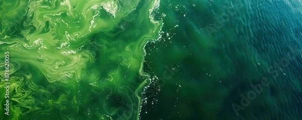 Fototapeta Toxic algae bloom spreading in a lake, toxic contamination, aquatic ecosystem damage