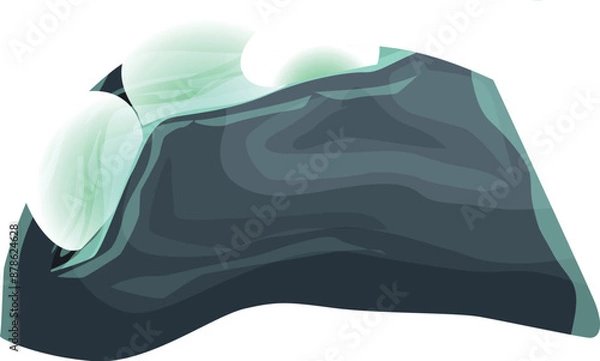 Fototapeta Dark mountain with glowing green crystals growing on its side on white background