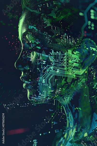 Obraz human encoding and artificial intelligence in high resolution with moving background image stock video footage, in the style of navy and green