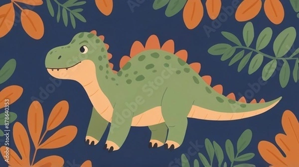 Fototapeta flat illustration cute dino with jungle background