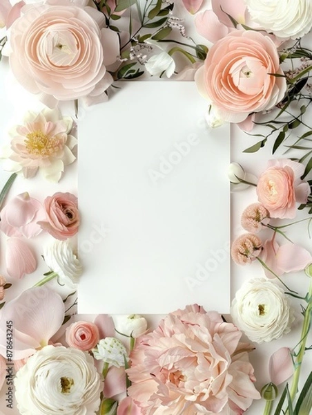 Fototapeta Ultra-realistic blank white card surrounded by watercolor splashes