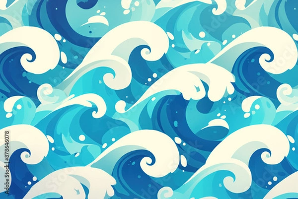Fototapeta Background with turquoise waves. Seamless pattern.