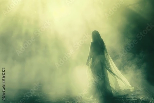 Fototapeta ethereal female ghost apparition misty atmosphere haunting beauty otherworldly glow
