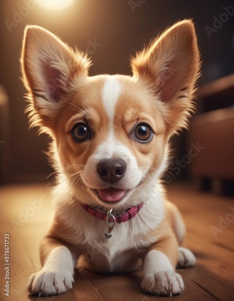 Fototapeta vector illustration, cute dog smiling at camera, cartoon
