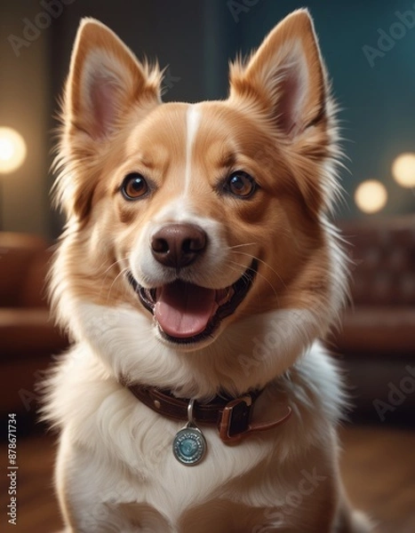 Fototapeta vector illustration, cute dog smiling at camera, cartoon
