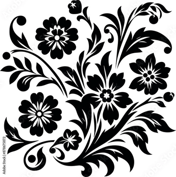 Fototapeta decorative Floral design Silhouette Motif Pattern, Flower design elements silhouette pattern black and white