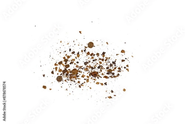 Fototapeta Ground Allspice, crushed pimento spice, Jamaican pepper pile isolated on white background. Pimento sprinkle.