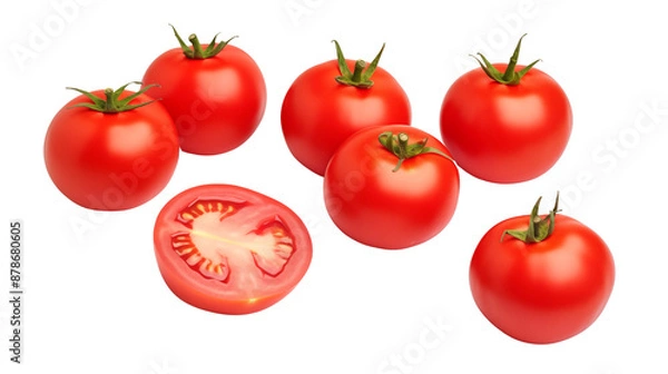 Fototapeta Set of delicious red half cut tomatoes transparent background.