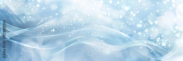 Fototapeta Snowflakes on blue background create a serene, wintry atmosphere, bringing peace and tranquility in the cold season