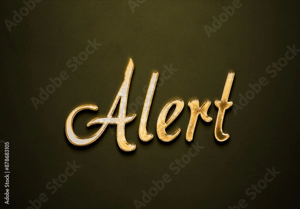 Fototapeta Old gold text effect of word Alert with 3D glossy style Mockup.