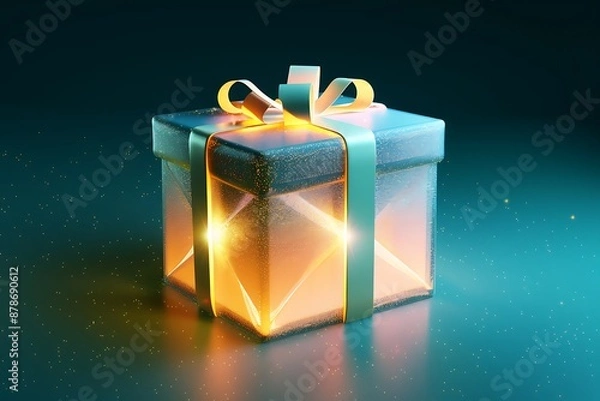 Obraz A glowing gift box icon with a ribbon, representing surprises and generosity