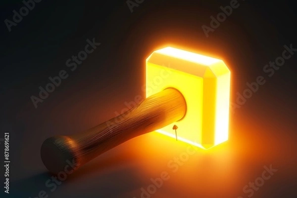 Obraz A glowing hammer icon with a nail, representing construction and craftsmanship