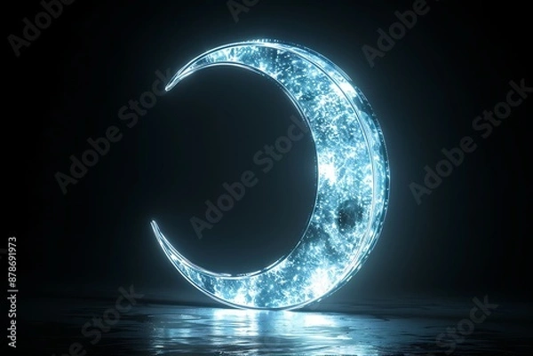 Obraz A glowing moon icon with a crescent shape, representing night and tranquility