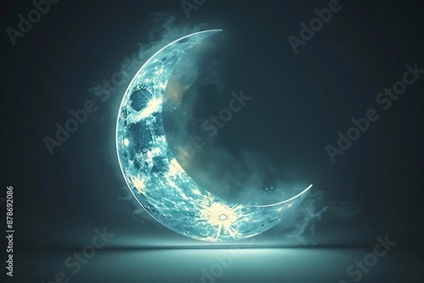 Obraz A glowing moon icon with a crescent shape, representing night and tranquility