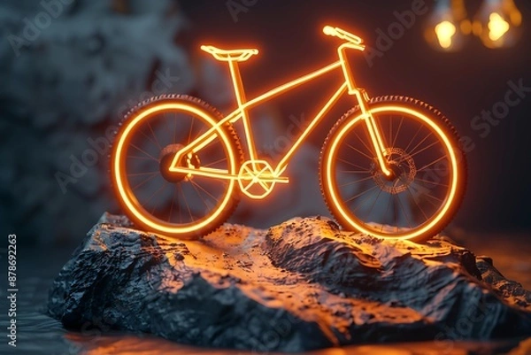 Obraz A glowing mountain biking icon with rugged terrain, representing off-road cycling and adventure