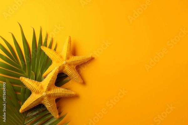 Fototapeta Vibrant Starfish on Yellow Background with Ample Copy Space