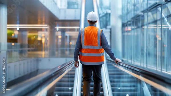 Fototapeta A dedicated mechanic inspects an escalator, showcasing the essential work of technicians on Labor Day.