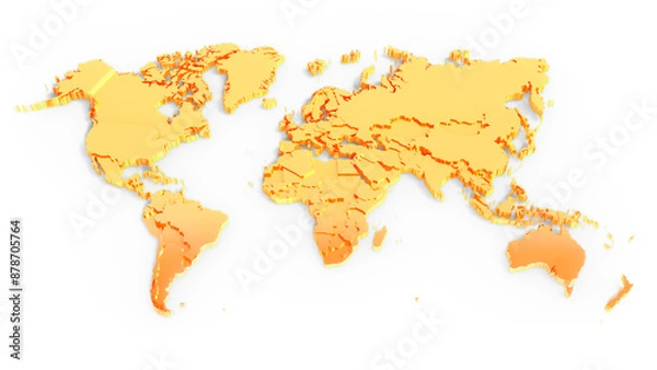 Obraz 3d world map with golden continents and countries on a white background. 3D rendering.
