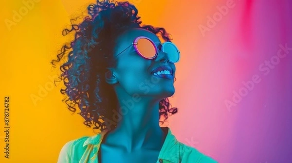 Fototapeta Energetic studio portraiture of female.Colorful backgrounds and different professions.