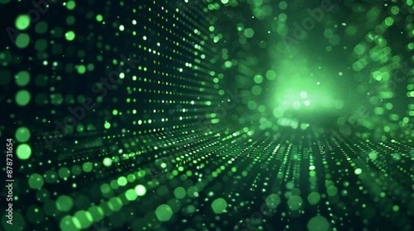 Fototapeta Futuristic Neon Matrix with Flowing Green Codes for Cyber Inspired Computer and Software Product Concepts