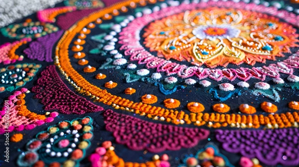 Fototapeta  Intricate Rangoli pattern with bright colors in traditional Indian