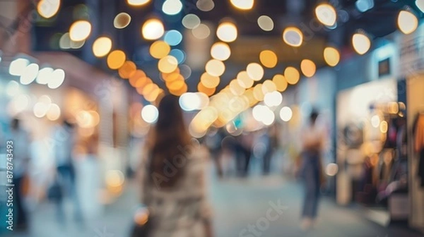 Fototapeta Blurred lights and people walking through a night market