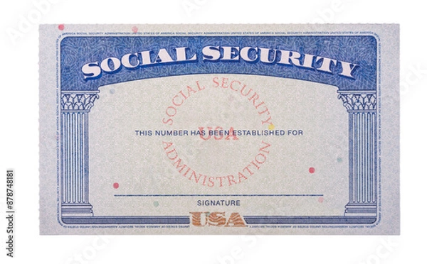 Obraz Blank USA social security card isolated against transparent background