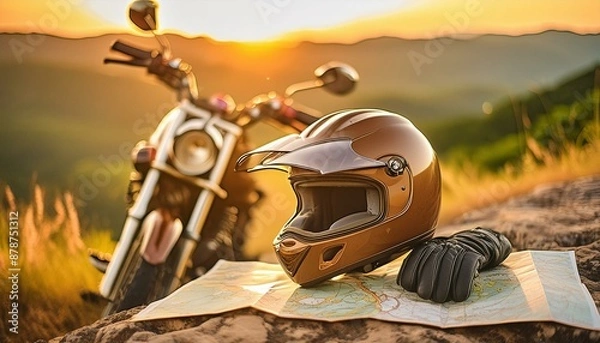 Fototapeta Prepared for the Open Road: Motorcycle Adventure with Essential Gear and Map. Generative AI