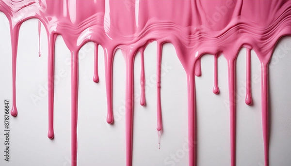 Fototapeta Vibrant pink paint dripping on white background. Fresh bright paint flowing down. Abstract pattern.
