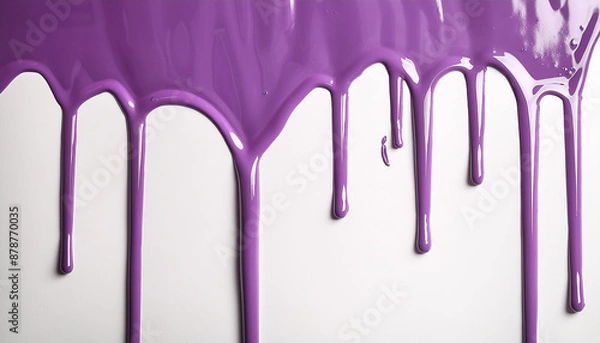 Fototapeta Vibrant purple paint dripping on white background. Fresh bright paint flowing down. Abstract pattern